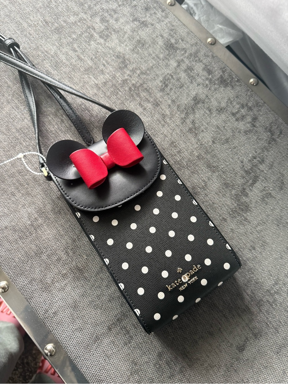 kate spade Black Polka Dot Crossbody phone purse with Red Bow